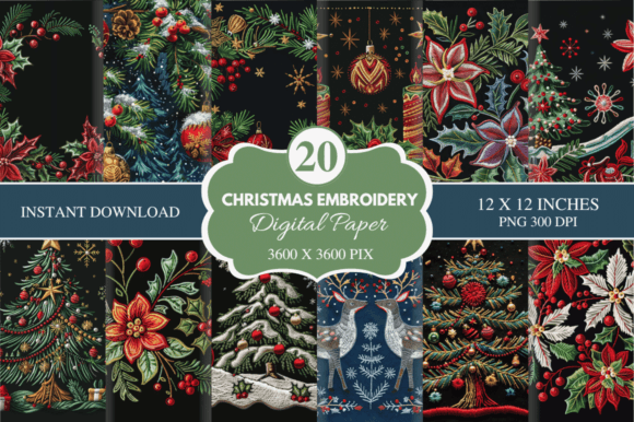 Christmas Embroidery Digital Paper Bundle: Festive Textures for Modern Crafters