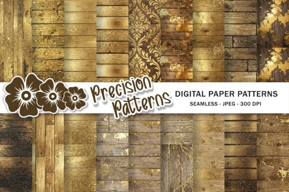 Glitter Gold Metallic Wood Digital Paper for Modern Design