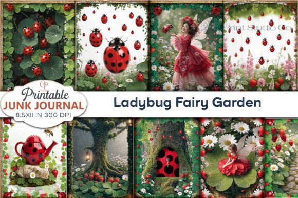 Ladybug Fairy Garden Junk Journal Pages for Creative Projects