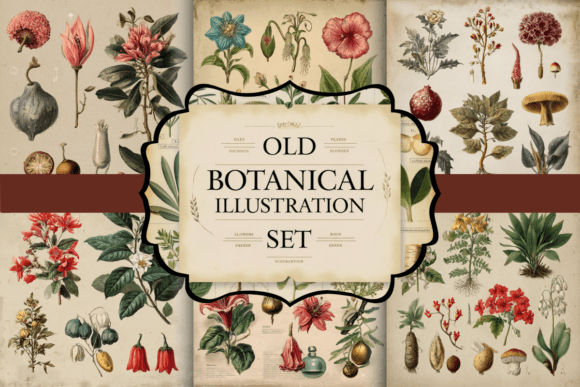 Old Botanical Illustration Set: Vintage Design Assets