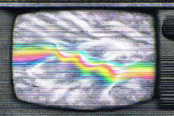 Retro TV Glitch Rainbow Background: A Bold Design Asset