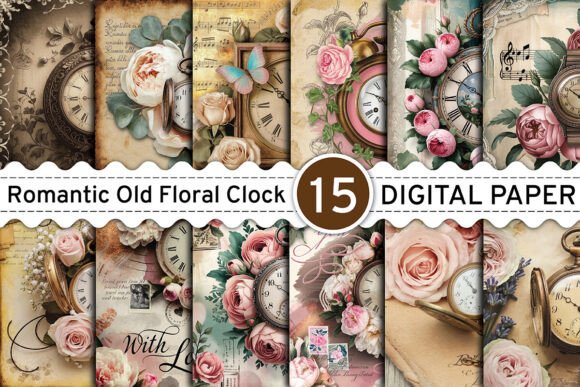 Romantic Old Floral Clock Paper: A Timeless Digital Canvas