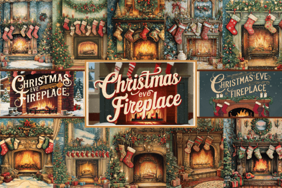 Vintage Christmas Eve Fireplace Paper: A Designer's Cozy Asset