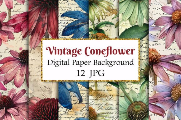 Vintage Coneflower Digital Paper: A Designer's Botanical Toolkit